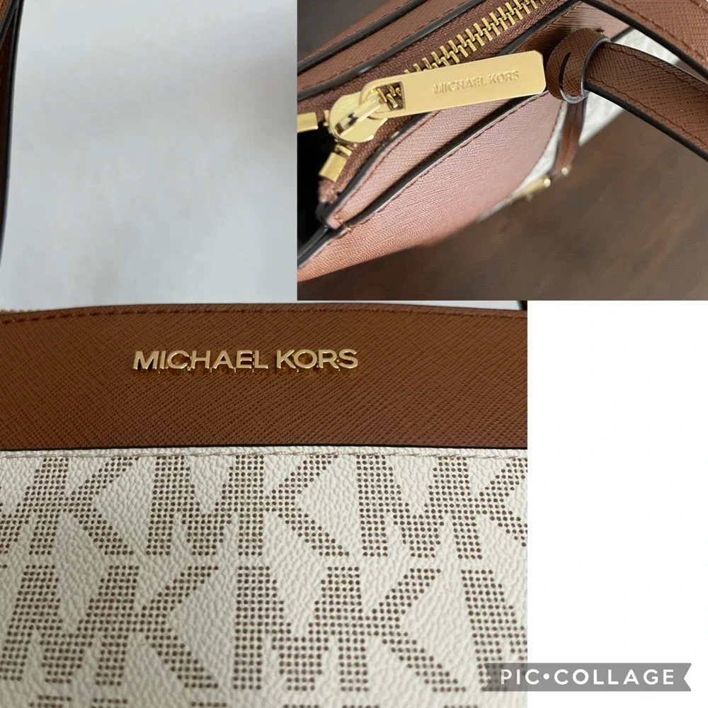 SALE💥💥MICHAEL KORS‎ MADDIE TOTE MEDIUM VANILLA CANVAS/LEATHER SHOULDER BAG
